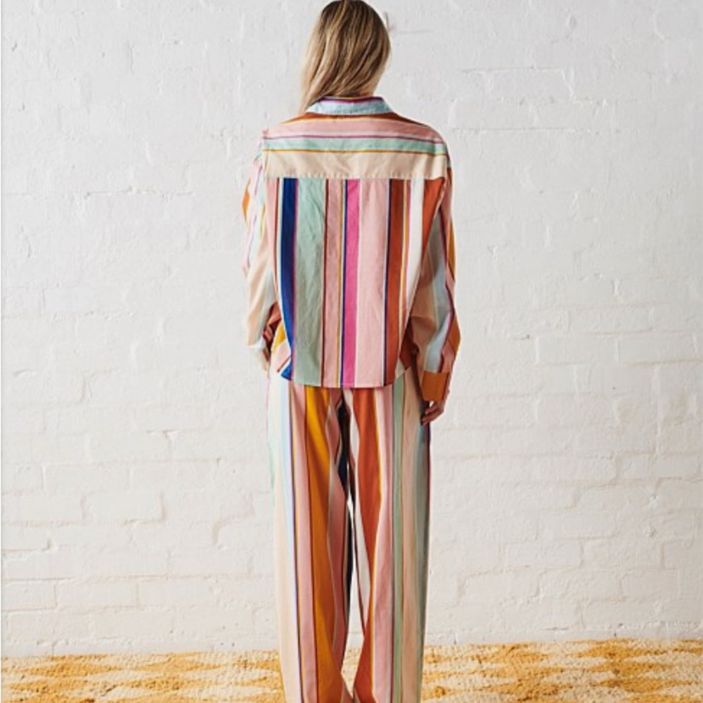 Kip & Co Jaipur Candy vertical stripe long sleeve top shirt and pants pajama set